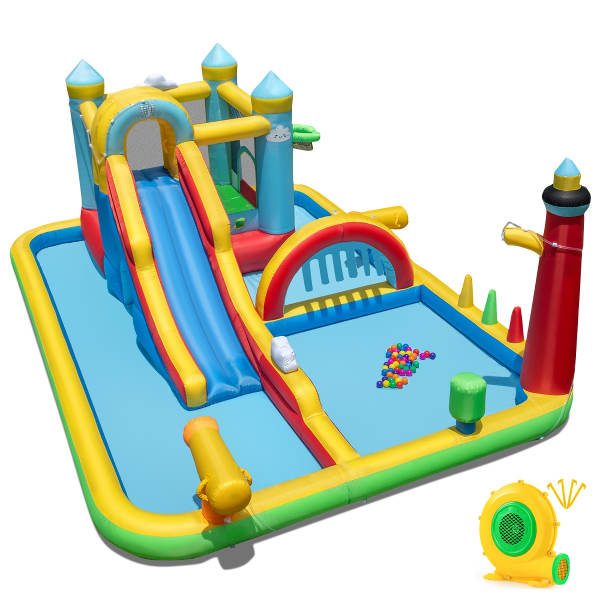 Inflatable Water Slide Giant Water Park with Long Slide with 680W Blower
