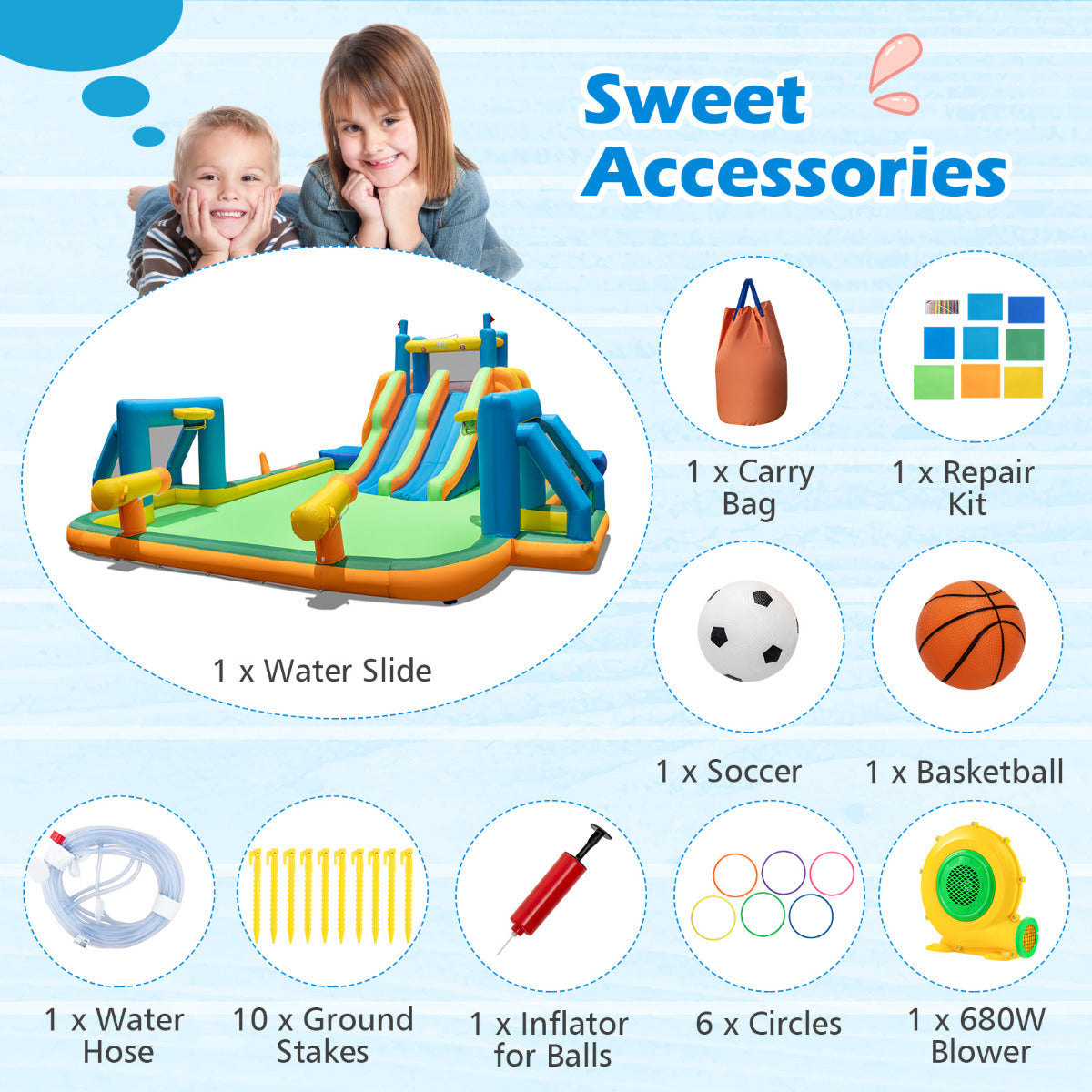 Inflatable Water Slide with Climbing Walls and 2 Long Slides(With Blower)