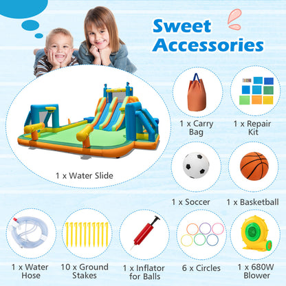Inflatable Water Slide with Climbing Walls and 2 Long Slides(With Blower)