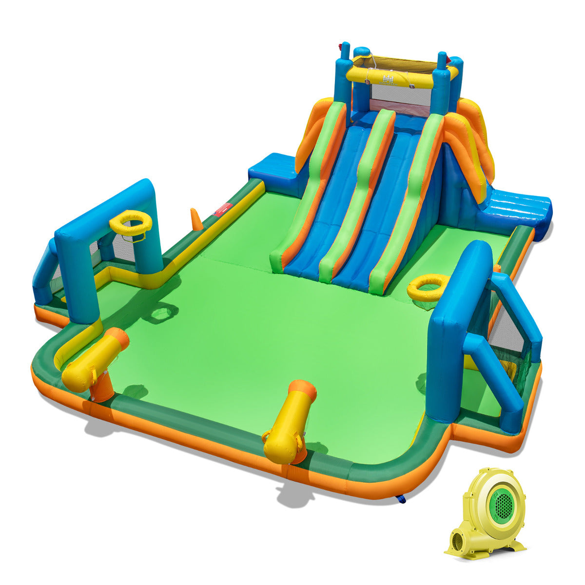 Inflatable Water Slide with Climbing Walls and 2 Long Slides(With Blower)