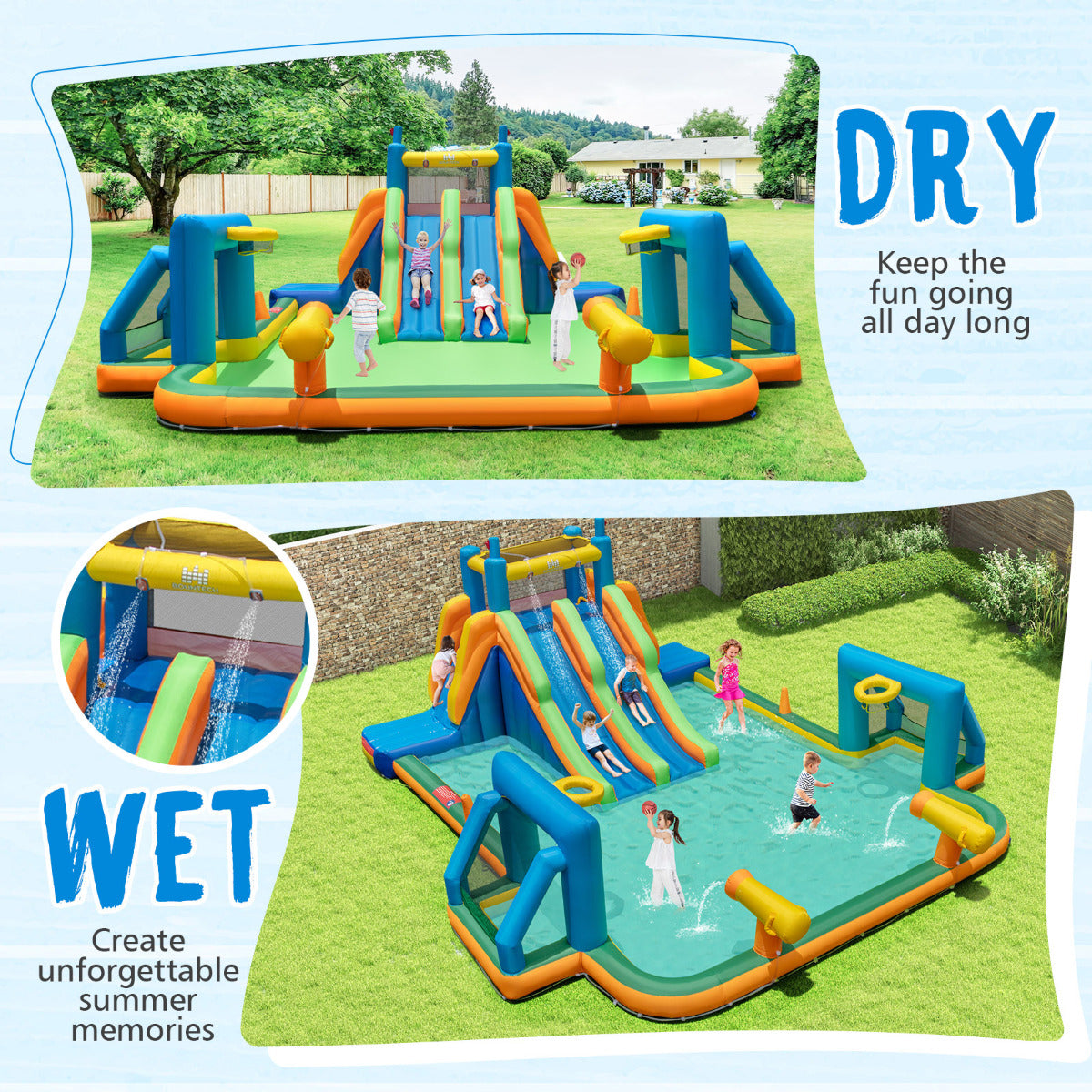 Inflatable Water Slide with Climbing Walls and 2 Long Slides(With Blower)