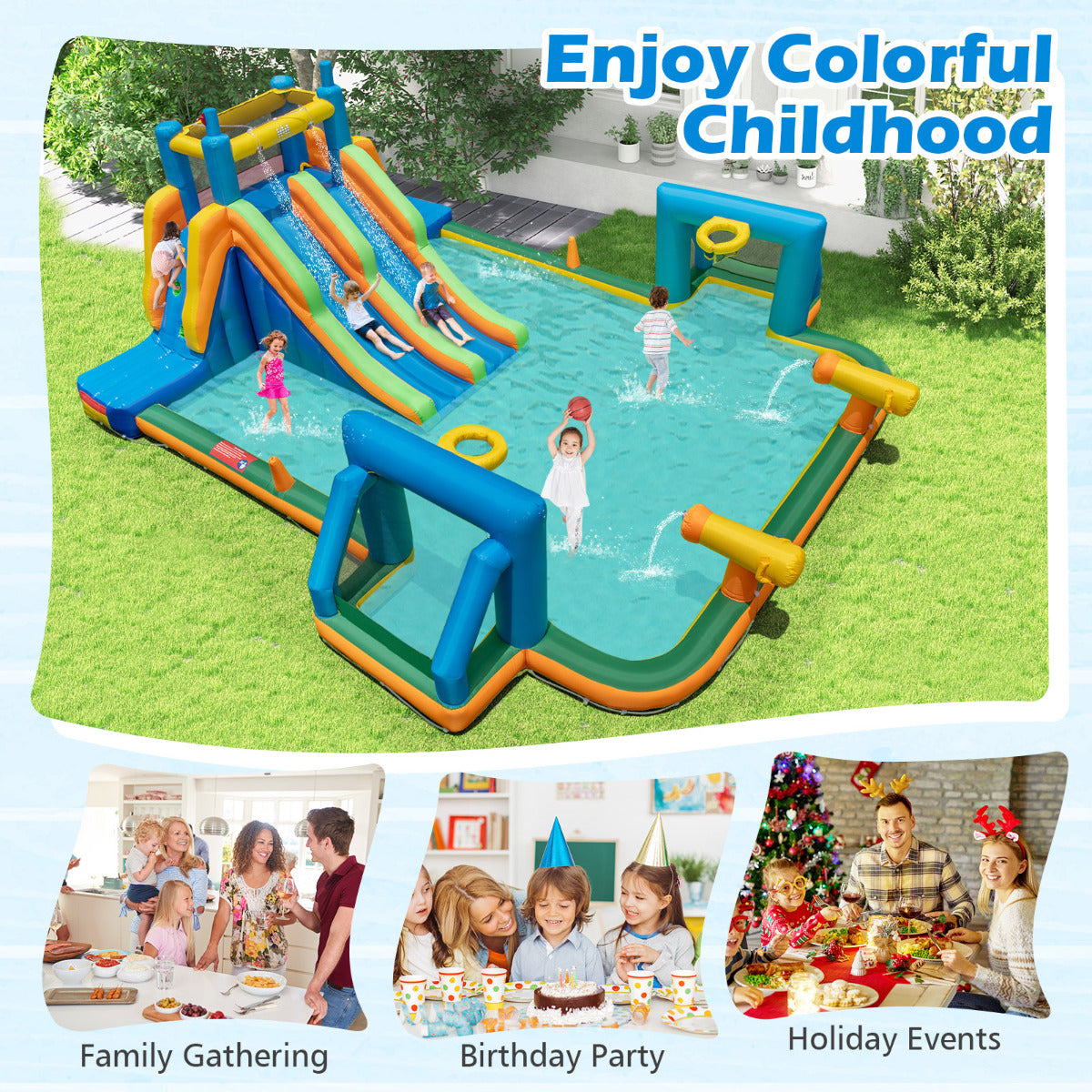 Inflatable Water Slide with Climbing Walls and 2 Long Slides(With Blower)