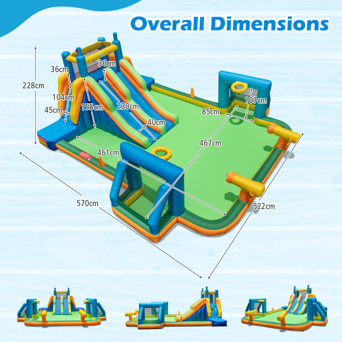 Inflatable Water Slide with Climbing Walls and 2 Long Slides(With Blower)