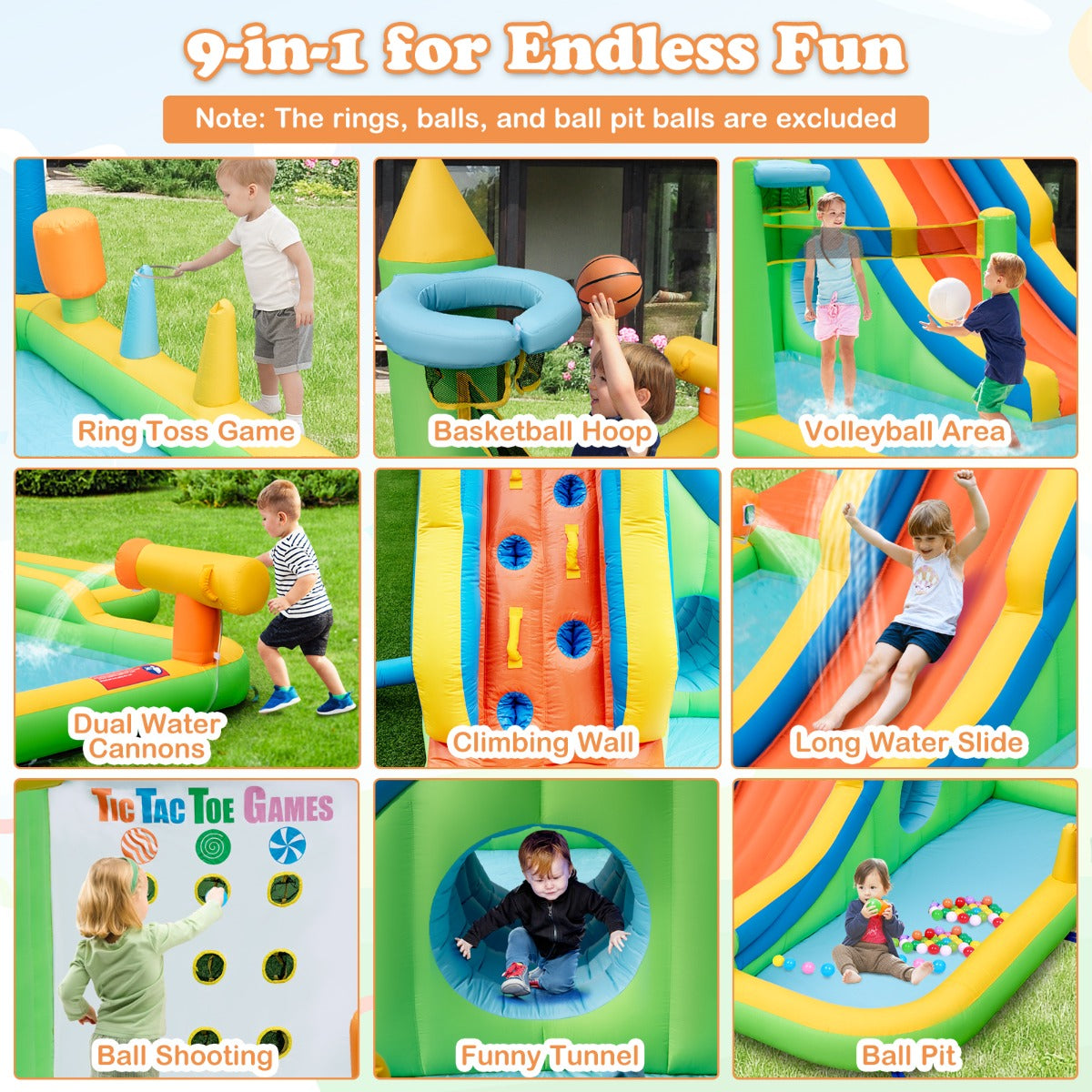 Inflatable Water Slide with Splash Pool & Climbing Wall (with Blower)