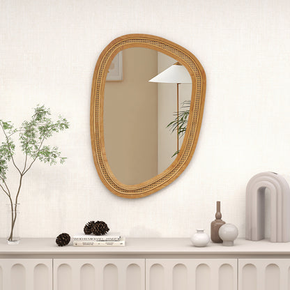 Costway Irregular PVC Rattan Wall Decorative Mirror with Wooden Frame-Natural