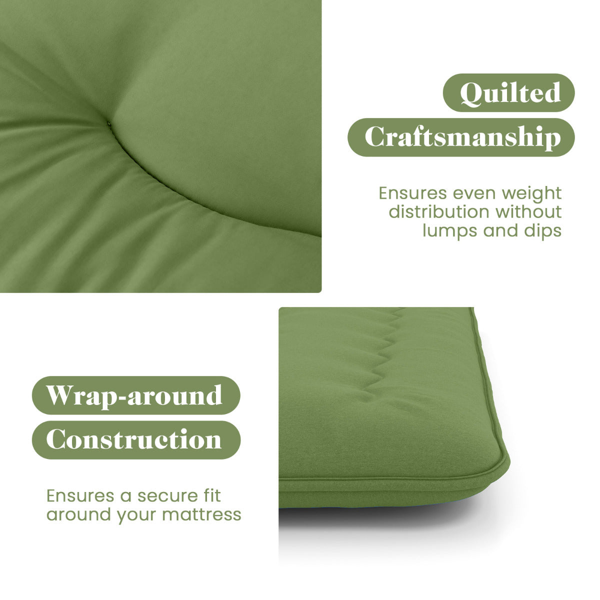 Japanese Roll up Floor Mattress with Washable Cover and Carry Bag-Green-Queen