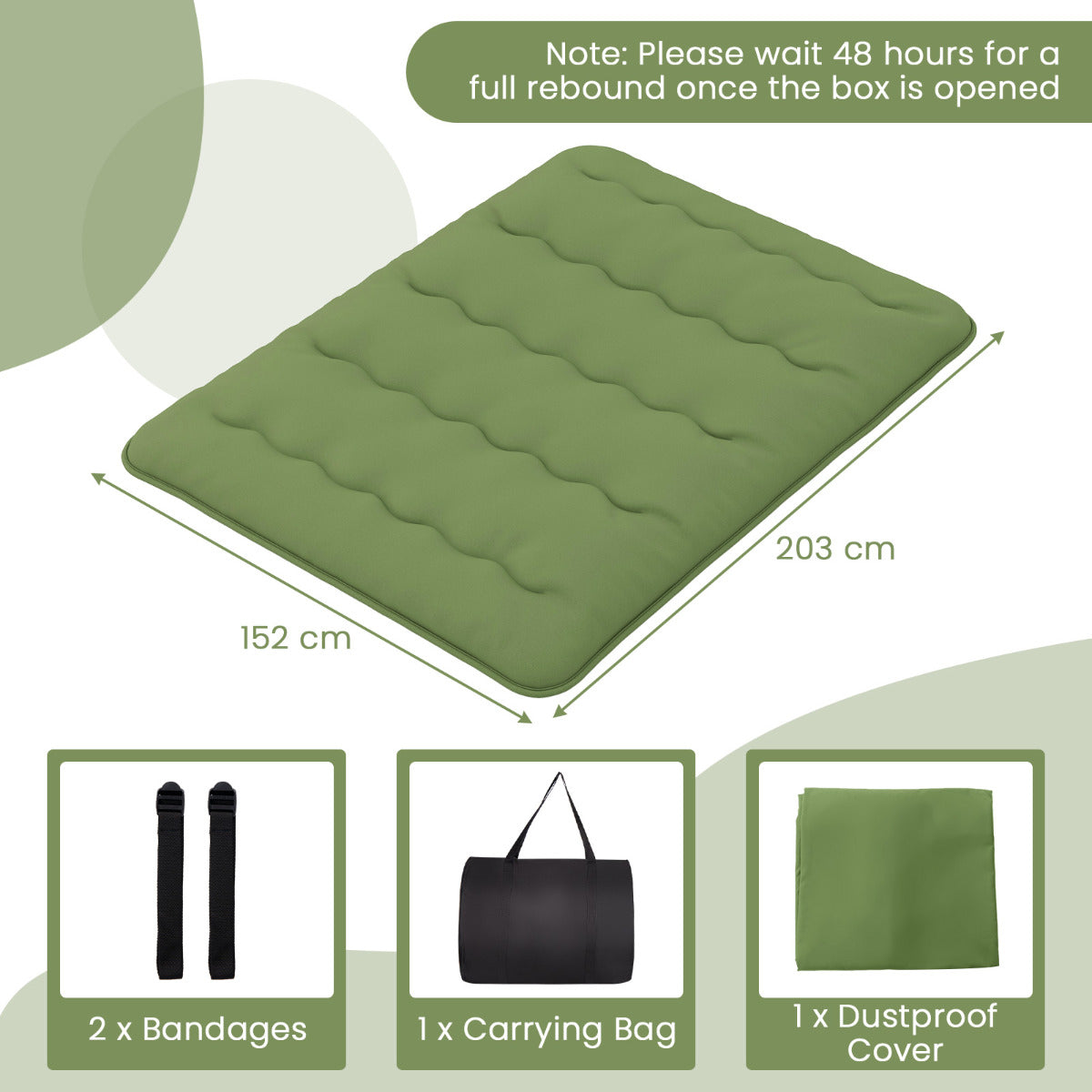Japanese Roll up Floor Mattress with Washable Cover and Carry Bag-Green-Queen