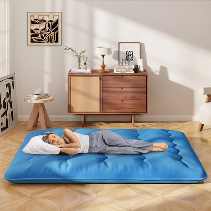 Japanese Roll up Floor Mattress with Washable Cover and Carry Bag-Navy-Queen
