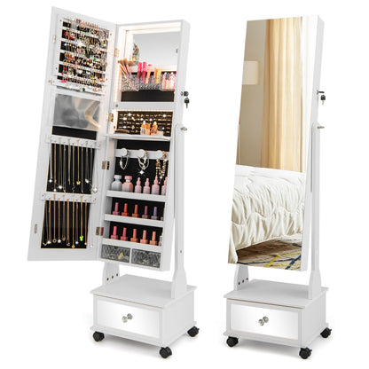 159 CM Lockable Jewelry Organizer with 3-Color LED Lights-White