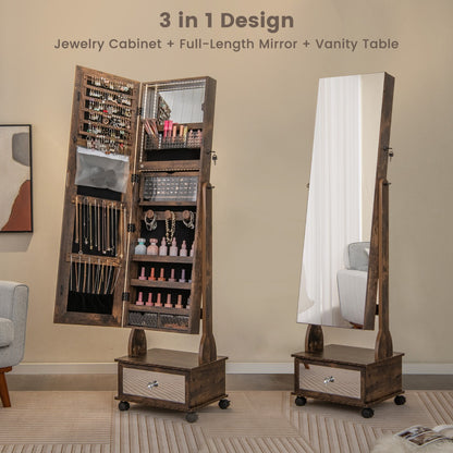 159 CM Lockable Jewelry Organizer with 3-Color LED Lights-Brown