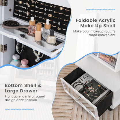 159 CM Lockable Jewelry Organizer with 3-Color LED Lights-White