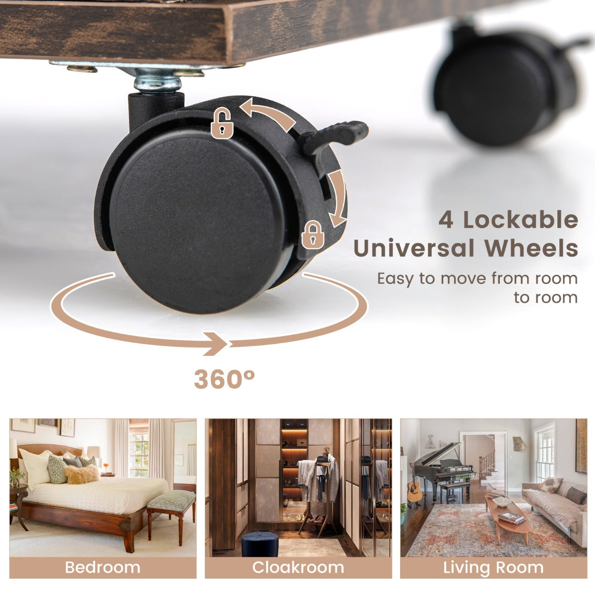 159 CM Lockable Jewelry Organizer with 3-Color LED Lights-Brown