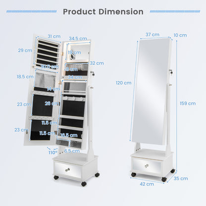 159 CM Lockable Jewelry Organizer with 3-Color LED Lights-White