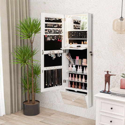 Costway 120 CM LED Jewelry Mirror Cabinet with Full-Length Frameless Mirror