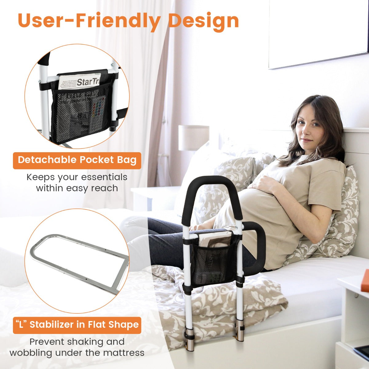 Safety Bed Assist Rail with Dual Handrail for Elderly Adults