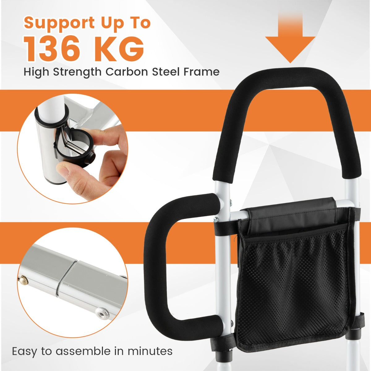 Safety Bed Assist Rail with Dual Handrail for Elderly Adults