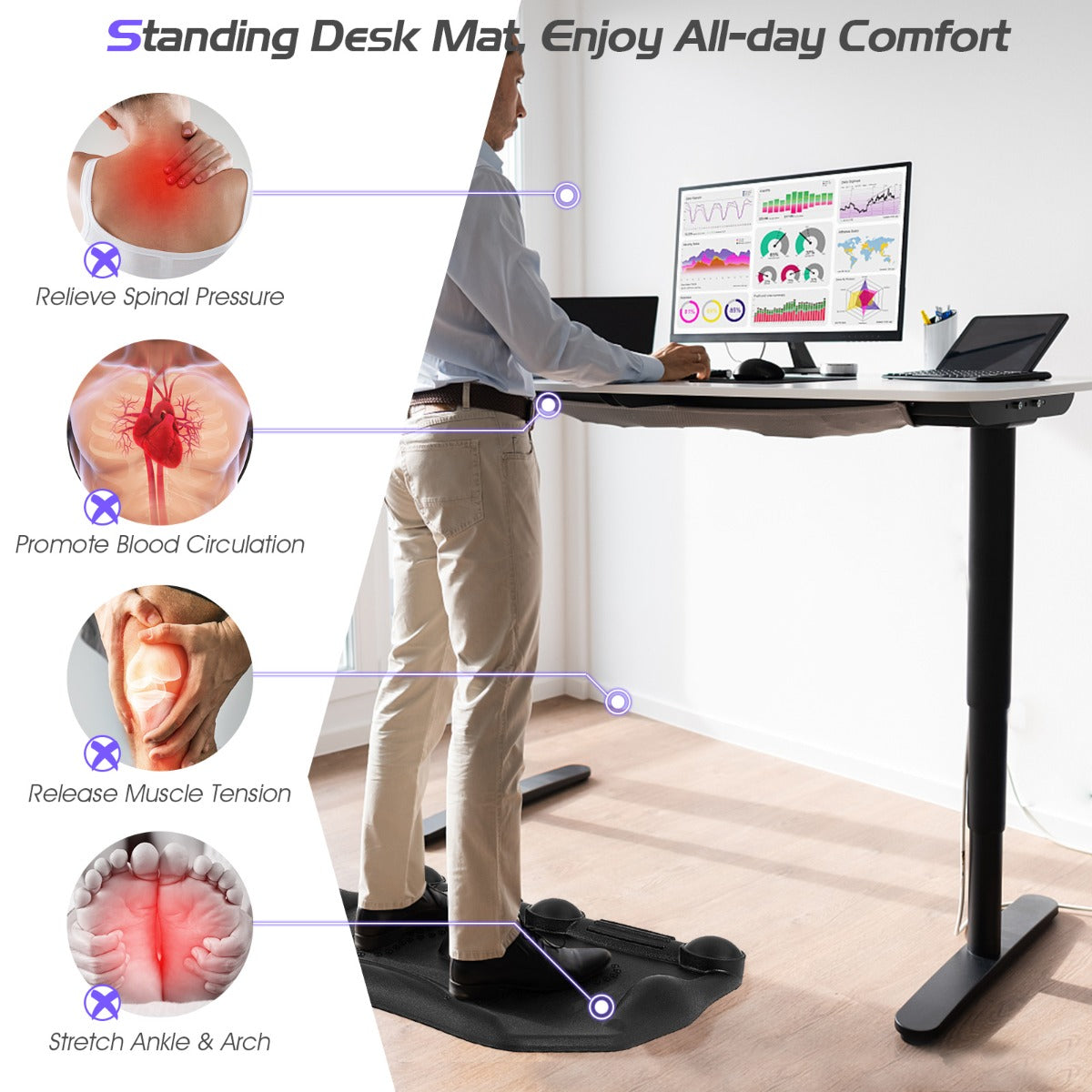 Anti Fatigue Mat with Massage Roller Bal for Home Office