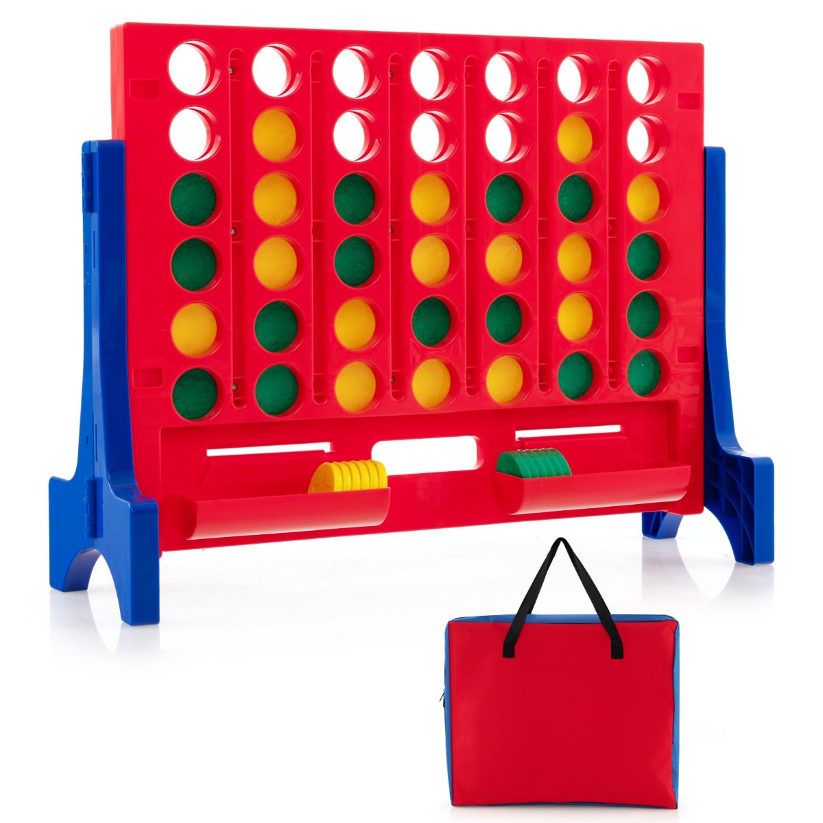 Jumbo 4-to-Score Connect Game Set with Carrying Bag and 42 Chesses-Red