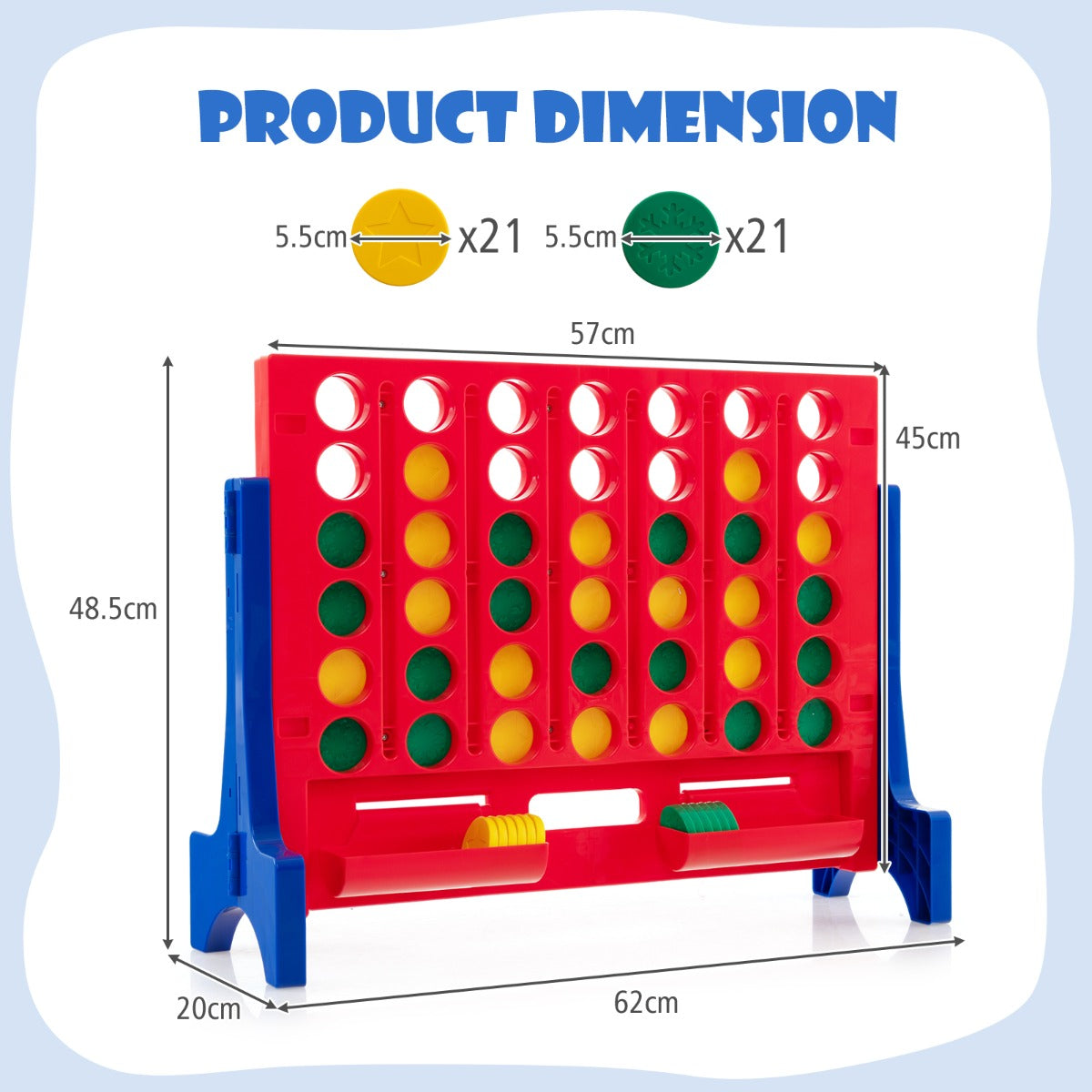 Jumbo 4-to-Score Connect Game Set with Carrying Bag and 42 Chesses-Red