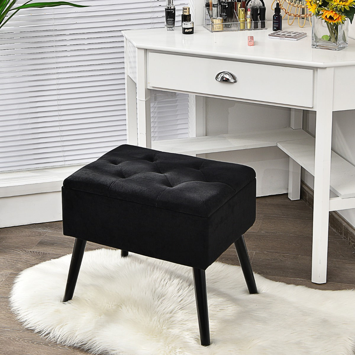Storage bench with easy-opening flip top for organizing toys, books, clothes, and accessories