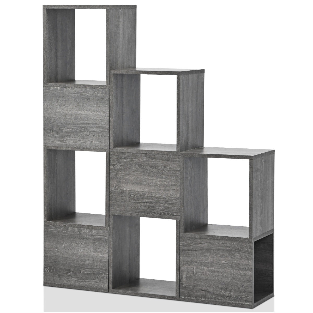 Nine cube compartments organize books, photos, decorations, and everyday household items