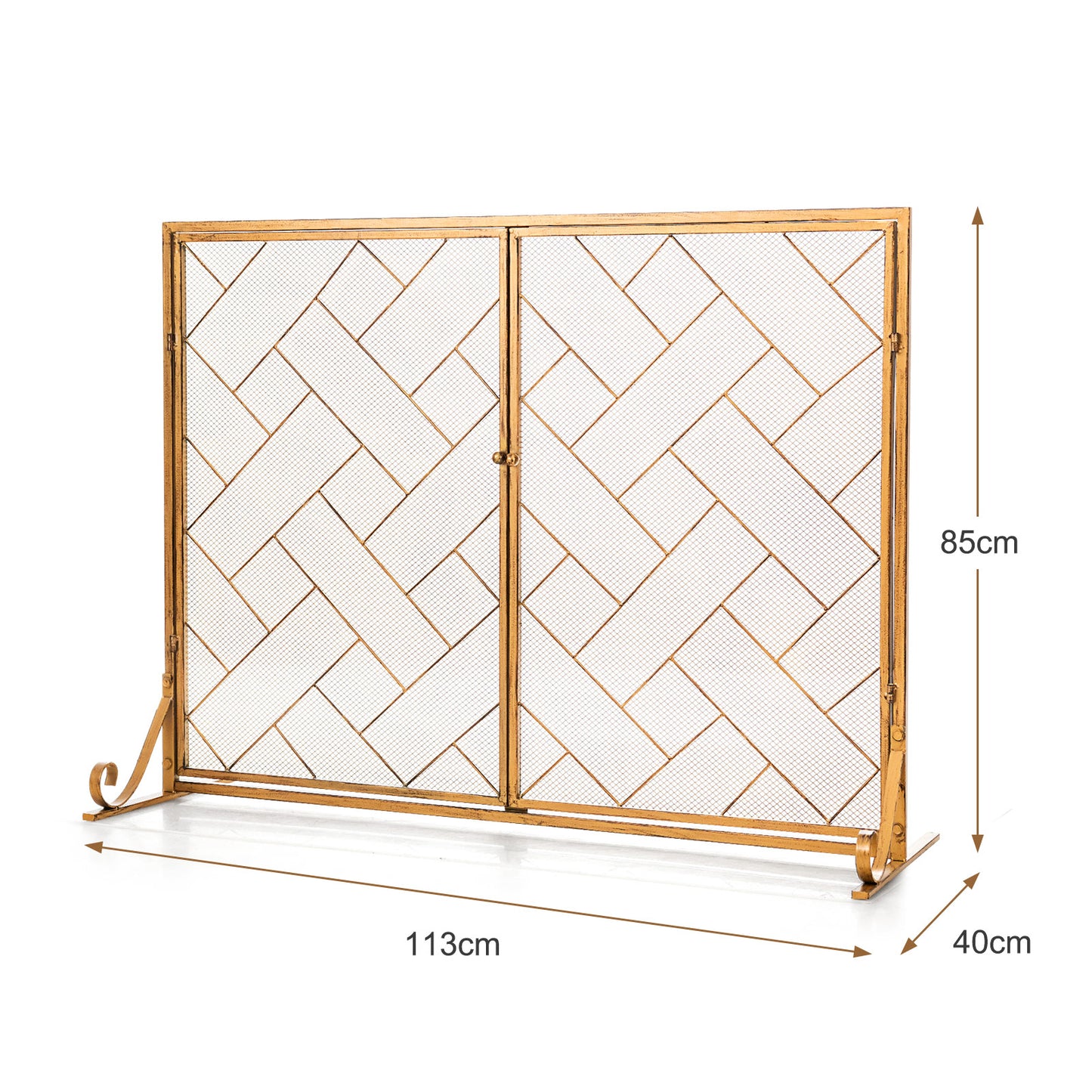 2-Panel Fireplace Screen with Double Door-Golden