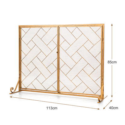 2-Panel Fireplace Screen with Double Door-Golden