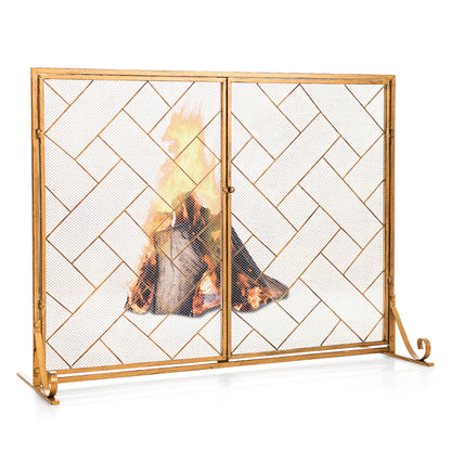 2-Panel Fireplace Screen with Double Door-Golden