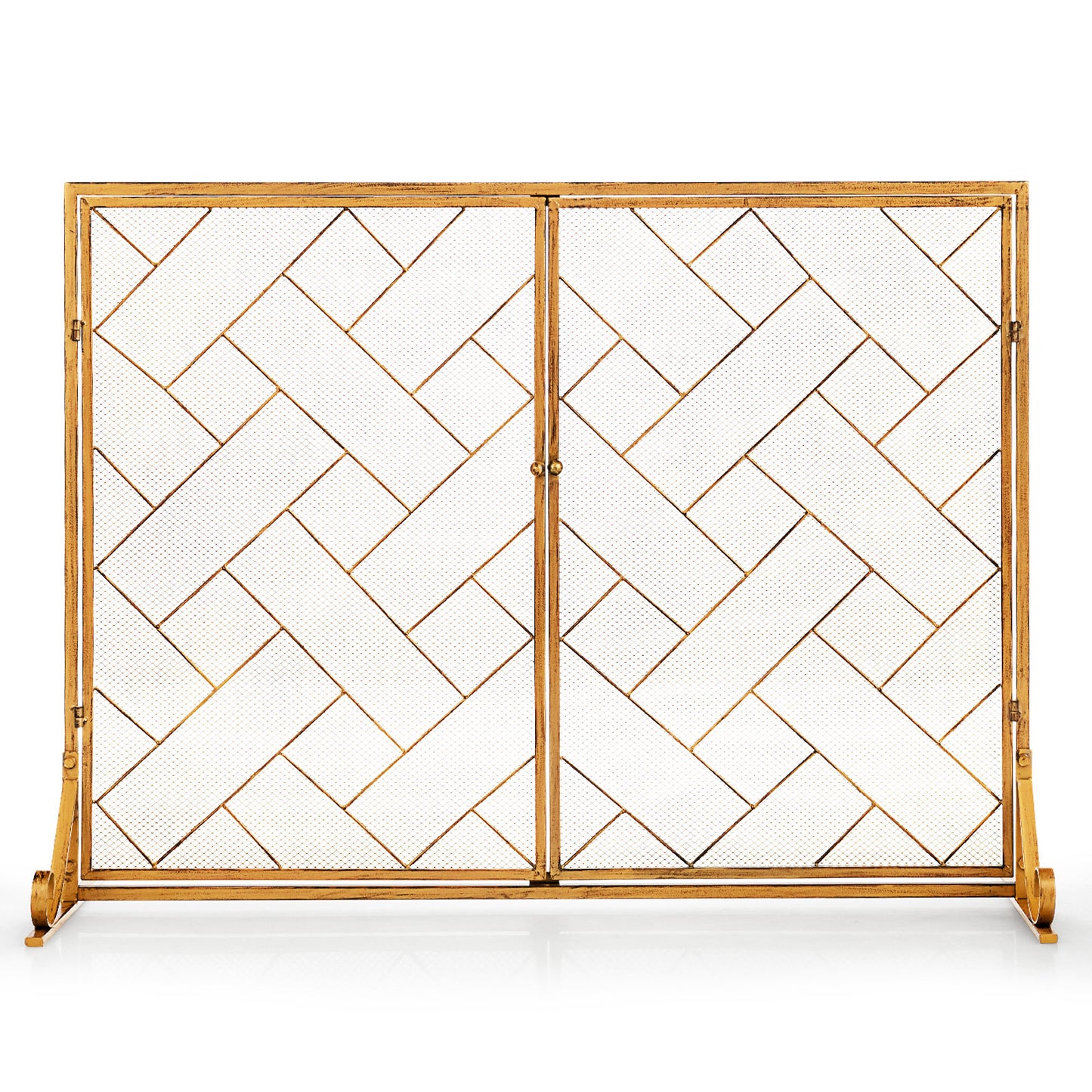 2-Panel Fireplace Screen with Double Door-Golden