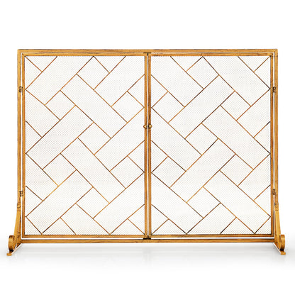 2-Panel Fireplace Screen with Double Door-Golden
