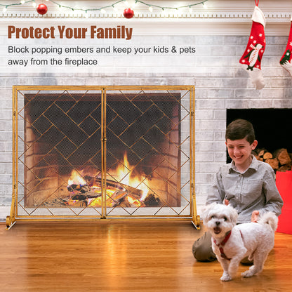 2-Panel Fireplace Screen with Double Door-Golden