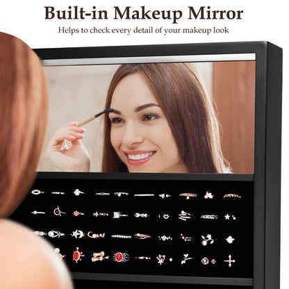 Standing Jewelry Armoire with 18 LED Lights and Mirror-Black