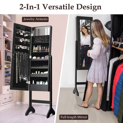 Standing Jewelry Armoire with 18 LED Lights and Mirror-Black