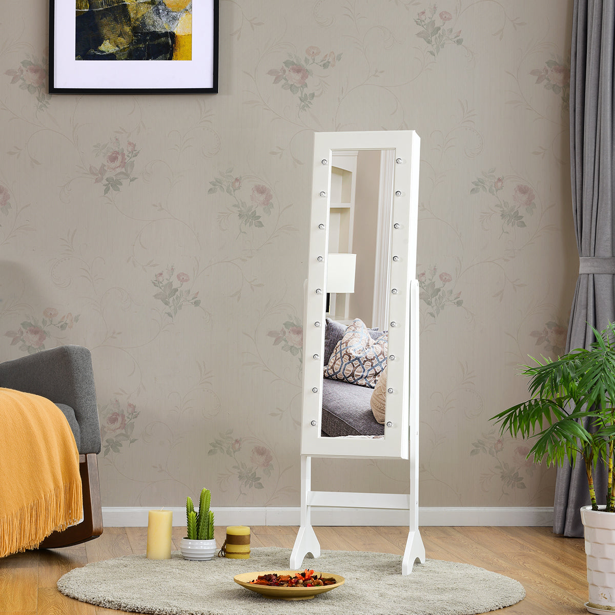 Durable jewelry cabinet with triangular feet, thick frame, and moisture-resistant finished exterior