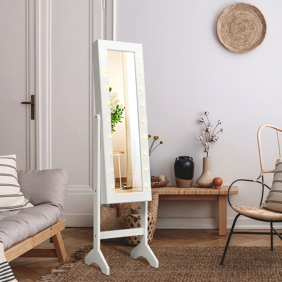 Elegant white jewelry cabinet keeps valuables organized, protected, and away from children