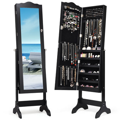 Costway Full-length Lockable Jewelry Storage Armoire with 4 Tilting Angles-Black