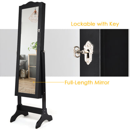 Costway Full-length Lockable Jewelry Storage Armoire with 4 Tilting Angles-Black
