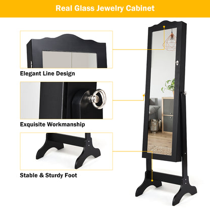 Costway Full-length Lockable Jewelry Storage Armoire with 4 Tilting Angles-Black