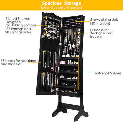 Costway Full-length Lockable Jewelry Storage Armoire with 4 Tilting Angles-Black