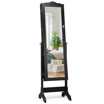 Costway Full-length Lockable Jewelry Storage Armoire with 4 Tilting Angles-Black