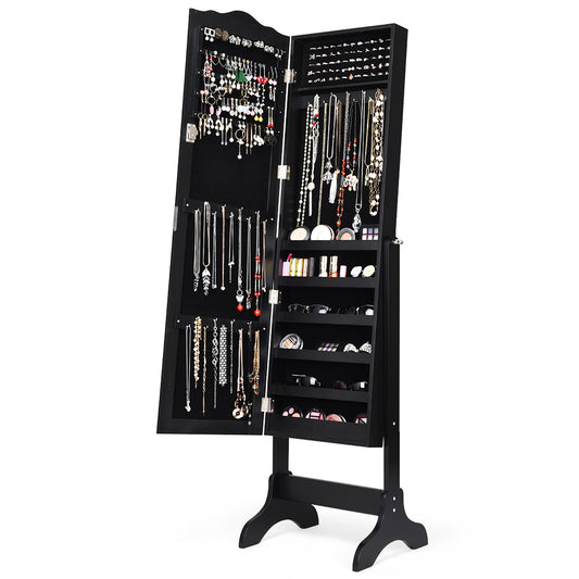 Costway Full-length Lockable Jewelry Storage Armoire with 4 Tilting Angles-Black