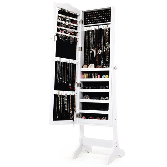 Costway Full-length Lockable Jewelry Storage Armoire with 4 Tilting Angles-White