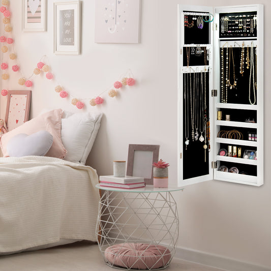 Costway LED Lights Wall Door Mounted Jewelry Cabinet with Full Length Mirror