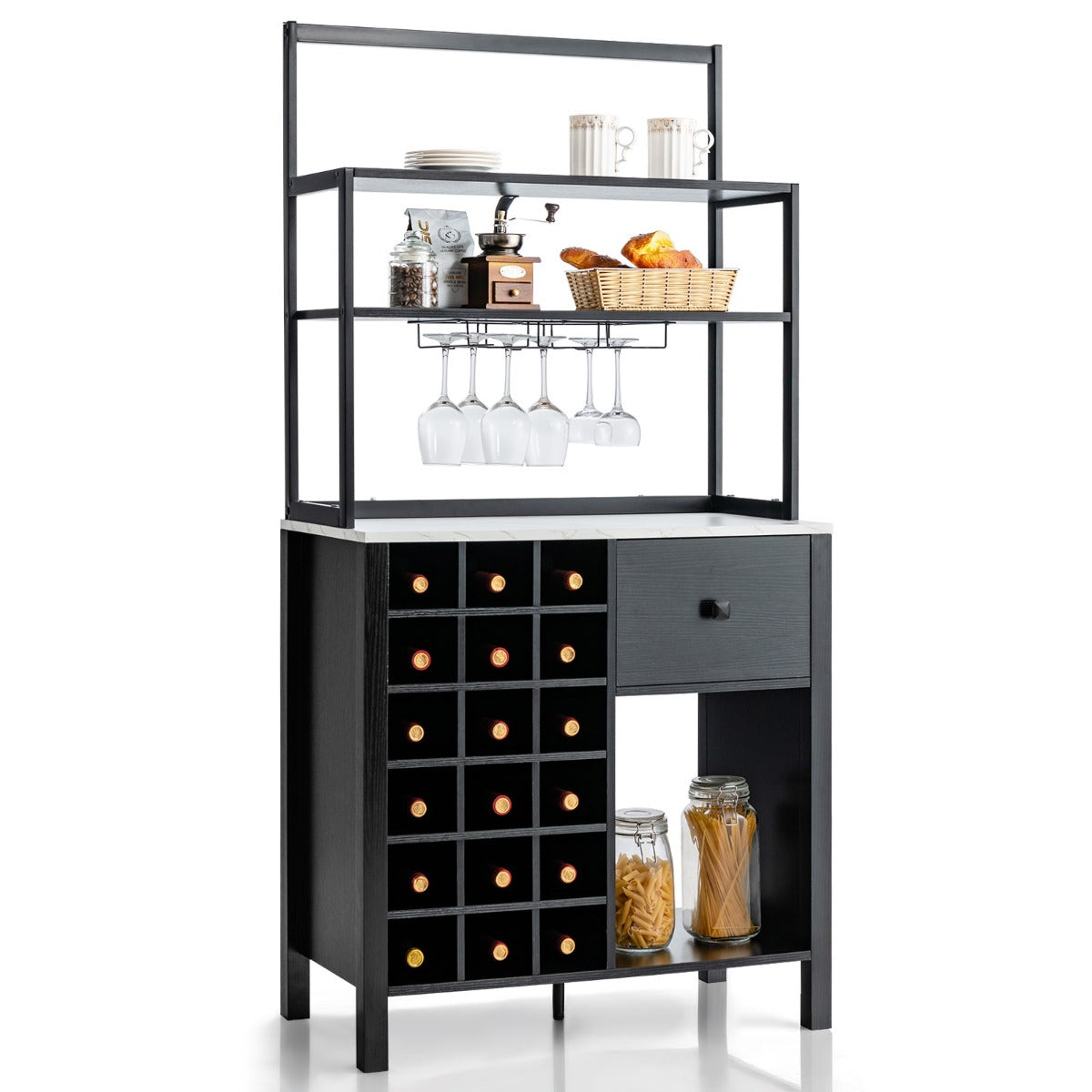 Costway Freestanding Kitchen Cabinet with Wine Rack for Dining Room