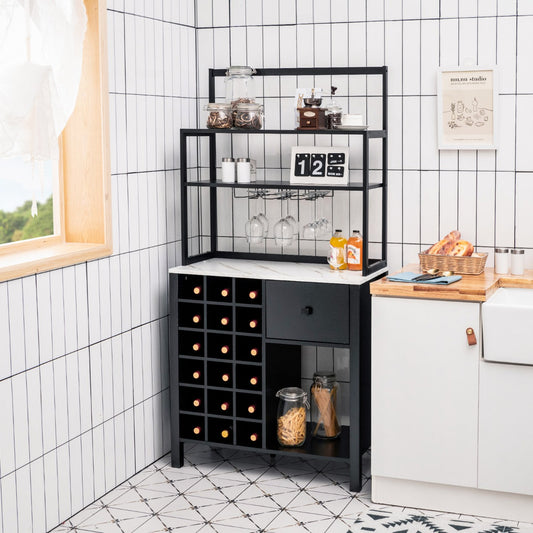 Costway Freestanding Kitchen Cabinet with Wine Rack for Dining Room