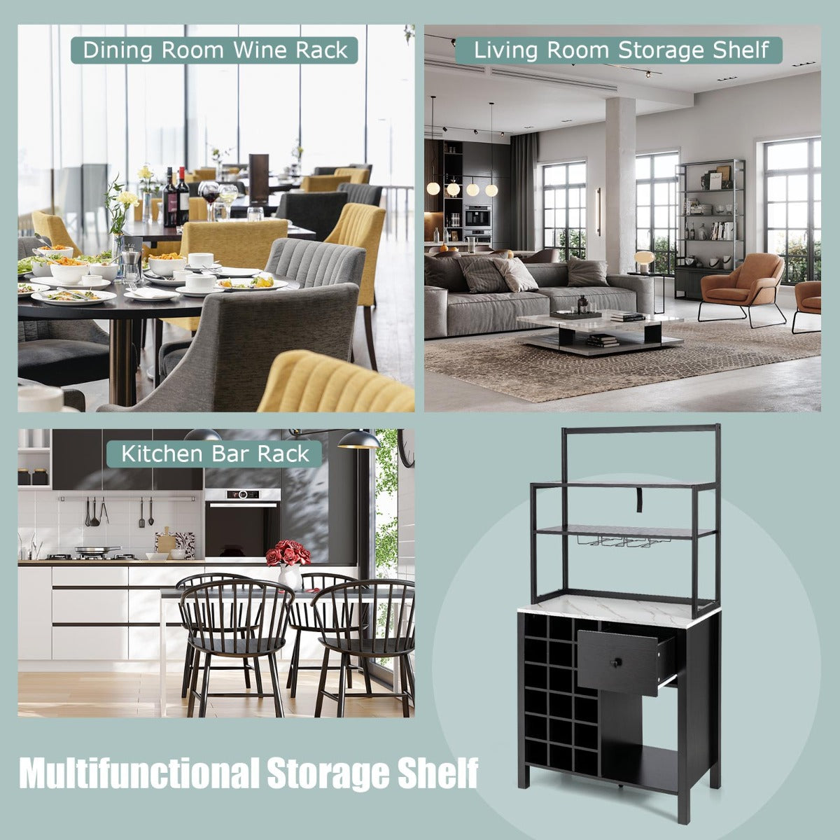Costway Freestanding Kitchen Cabinet with Wine Rack for Dining Room