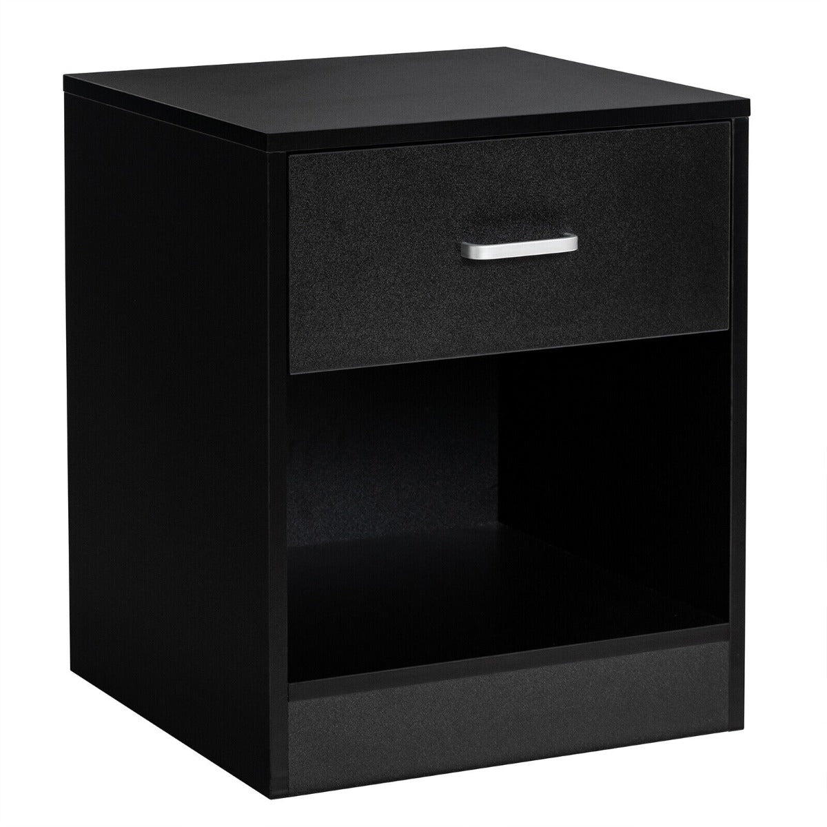 2-tier Wooden Bedside Table with Storage Drawer & Cabinet for Bedroom/Living Room/Office-Black