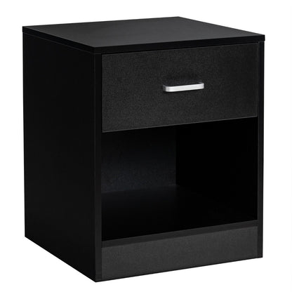 2-tier Wooden Bedside Table with Storage Drawer & Cabinet for Bedroom/Living Room/Office-Black