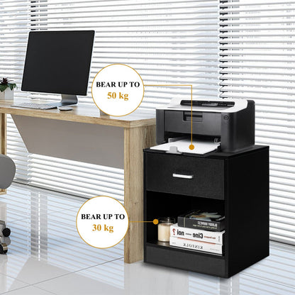 2-tier Wooden Bedside Table with Storage Drawer & Cabinet for Bedroom/Living Room/Office-Black