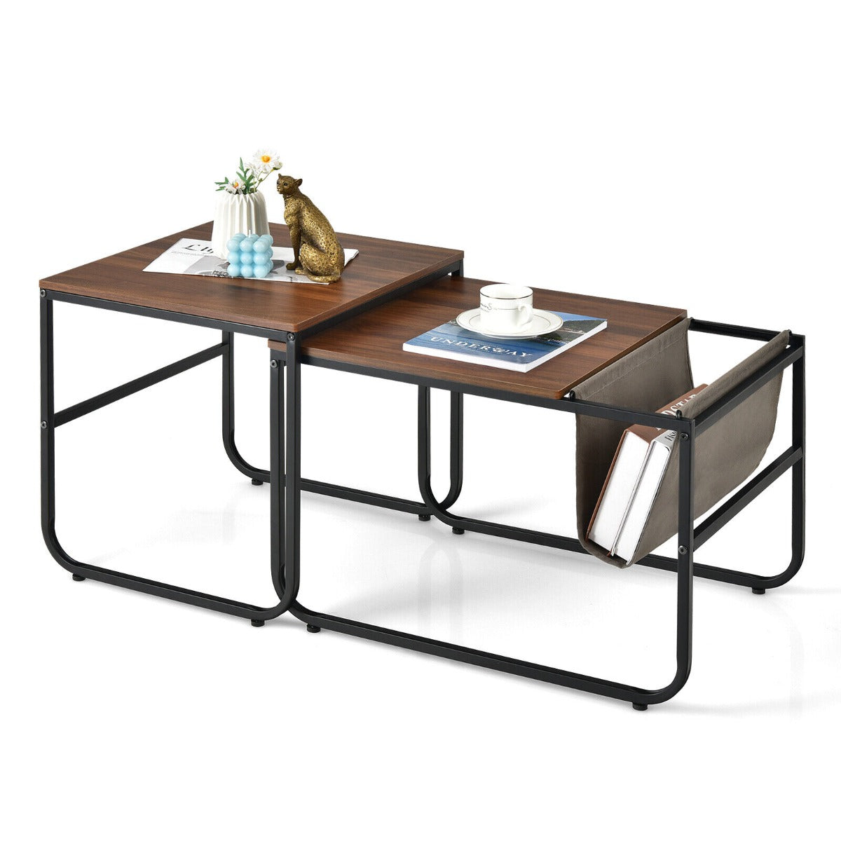 Costway 2 Pieces Modern Industrial Nesting Coffee Table Set